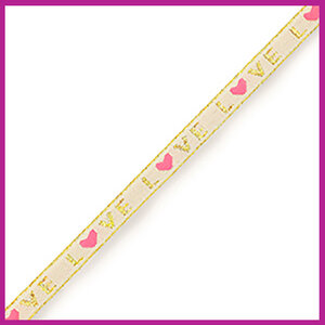 Lint met tekst ''love'' pale roze met goud randje