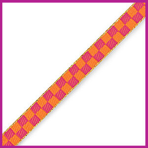 Lint met tekst blokjes magenta roze oranje met goud randje