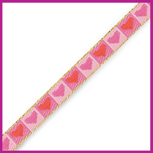 Lint met tekst hartjes roze rood met goud randje