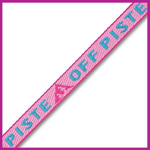 Lint met tekst ''off piste'' licht roze magenta cyan blauw
