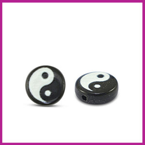 Letterkraal acryl zwart / wit rond Yin & Yang