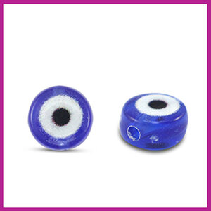 Letterkraal acryl transparant cobalt / wit zwart rond Evil Eye