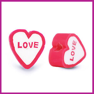 Polymeer kraal hartje "LOVE" roze wit