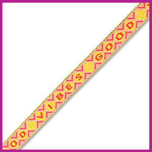 Lint met tekst ''Good Vibes'' geel, oranje, rood met goud randje