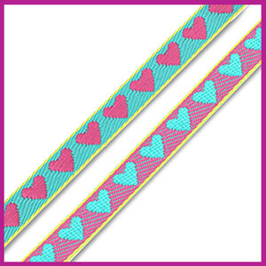 Lint met tekst hartjes turquoise fuchsia paars dubbelzijdig