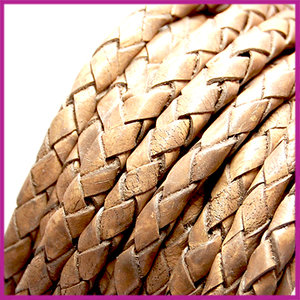 DQ leer gevlochten rond 4mm Vintage taupe per cm