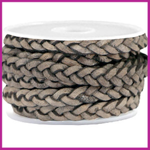 DQ leer plat gevlochten 5mm medium grey vintage finish per cm