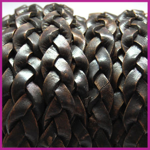 DQ leer gevlochten plat 10mm Antique donker grijs per cm