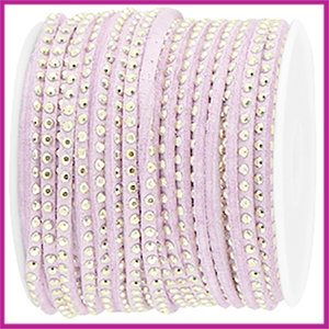 Imitatie suede veter 3mm met strass goud - lilac purple per 20cm