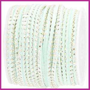 Imitatie suede veter 5mm met studs goud - turquoise pistache per 20cm