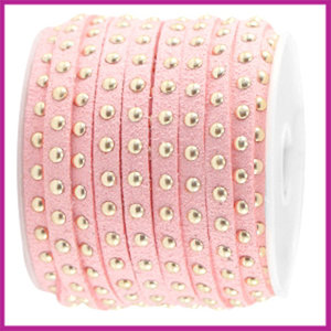 Imitatie suede veter 5mm met studs goud-bright strawberry per 20cm
