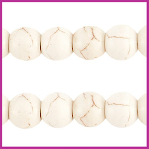 Keramiek turquoise kraal rond 6mm beige white