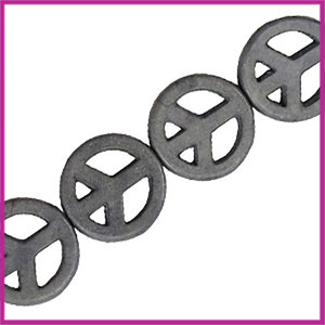 Keramiek turquoise kraal peace15mm donker grijs