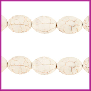Keramiek turquoise kraal ovaal 18x3mm beige white