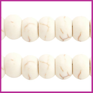 Keramiek turquoise kraal disc 6x4mm beige white