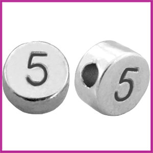 DQ cijferkraal metaal rond 7 mm 5 Antiek zilver