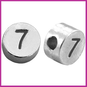 DQ cijferkraal metaal rond 7 mm 7 Antiek zilver