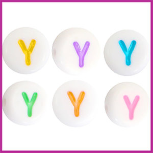 Letterkraal acryl multicolor rond 7 mm Y