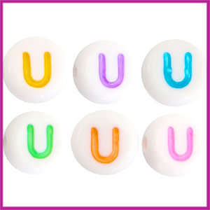 Letterkraal acryl multicolor rond 7 mm U