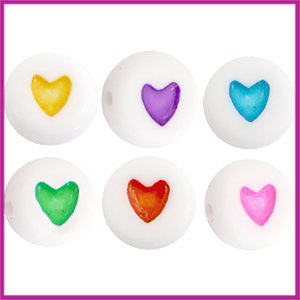 Letterkraal acryl multicolor rond 7 mm hartje