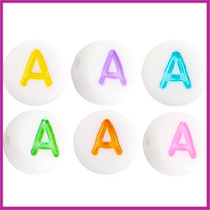 Letterkraal acryl multicolor rond 7 mm A