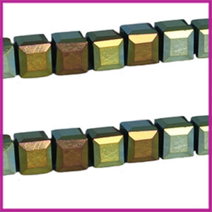 Glaskraal facet cube 6x6mm crystal green iris
