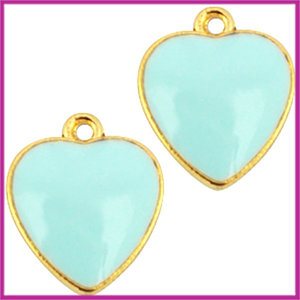 Metalen bedel hart ca. 16x14mm goud - licht blauw