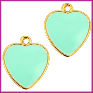 Metalen bedel hart ca. 16x14mm goud - turquoise