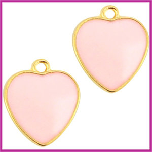Metalen bedel hart ca. 16x14mm goud - roze