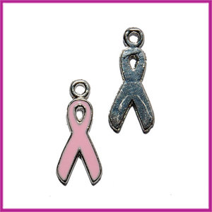 Metaal bedel klein "Pink Ribbon" epoxy roze