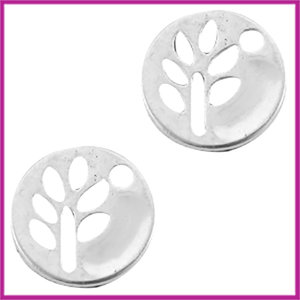 Metalen bedel rond bladmotief ø12mm Antiek zilver