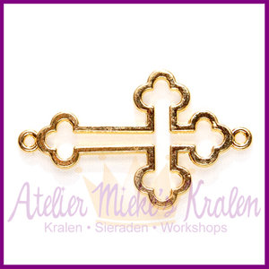 Metaal bedel / tussenstuk sierkruis 35x21mm Goud