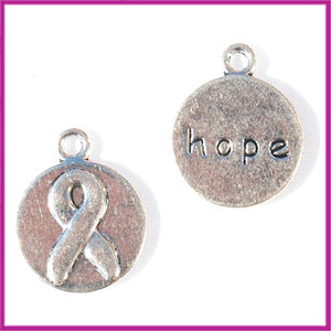 Metaal bedel plat rond ribbon en "hope" AZ 20x16 mm
