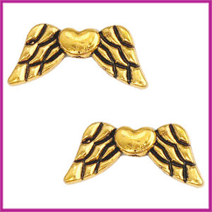 Metaal kraal engel vleugeltjes met hartje 19x8mm antiek goud