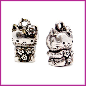 Metaallook bedel poesje Hello Kitty 15x9mm Antiek zilver