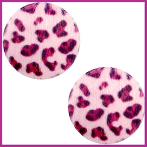 Fluffy faux fur cabochon plaksteen leopard Ø12mm pink