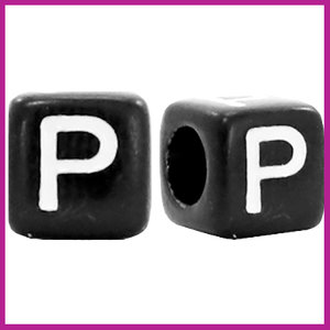 Letterkraal acryl zwart/wit blokje 6x6 mm P