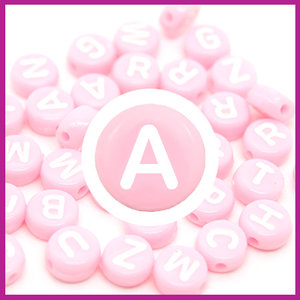 Letterkraal acryl roze/wit rond 7 mm A