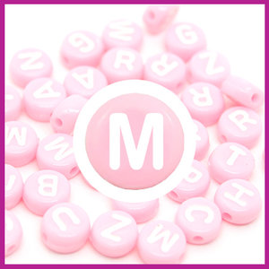Letterkraal acryl roze/wit rond 7 mm M