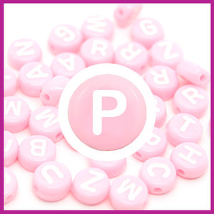 Letterkraal acryl roze/wit rond 7 mm P