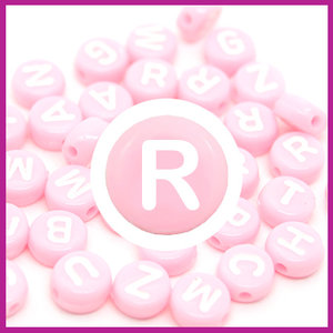 Letterkraal acryl roze/wit rond 7 mm R