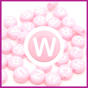 Letterkraal acryl roze/wit rond 7 mm W