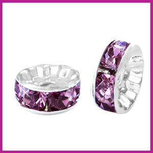 Strass kraal rondel Ø6mm zilver - light aubergine purple